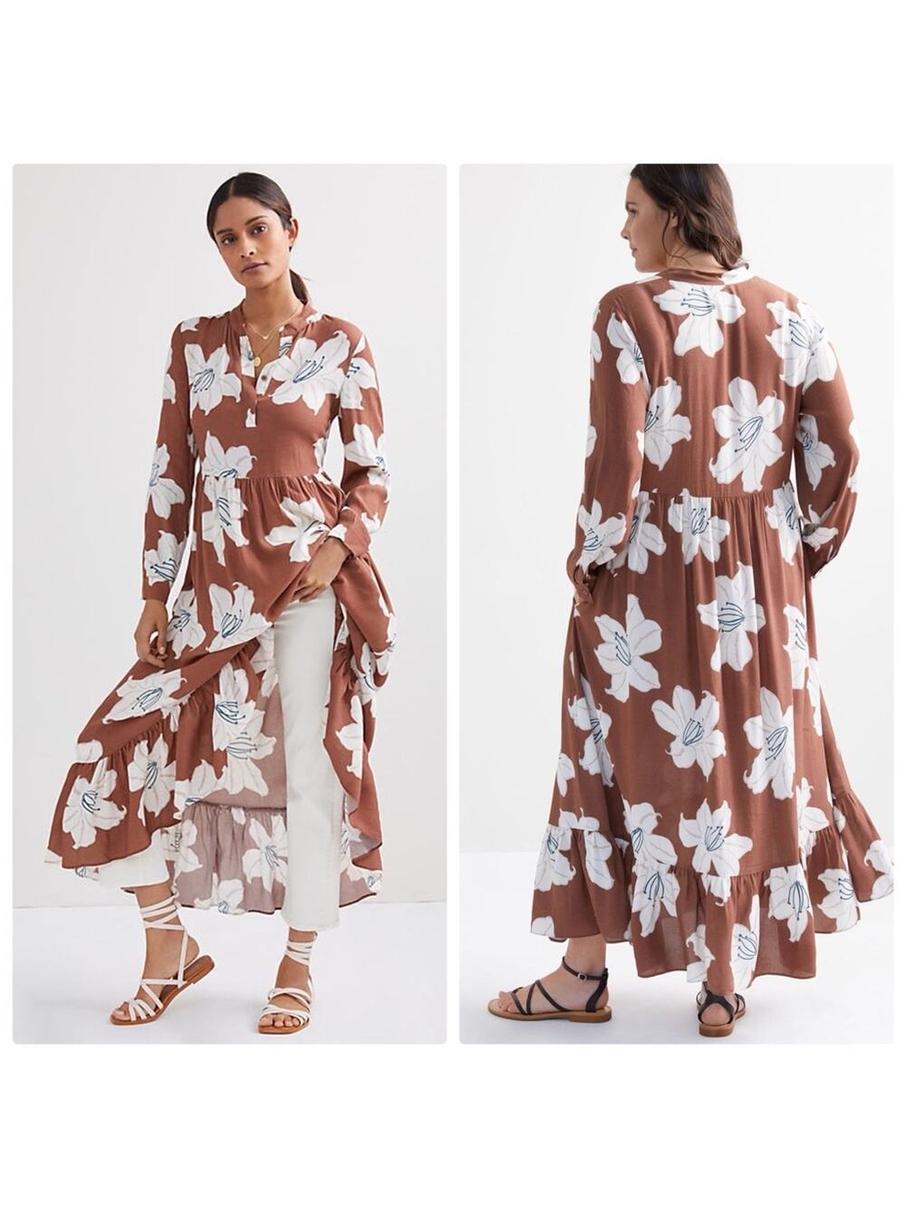 Anthropologie Brown Floral Maxi Dress